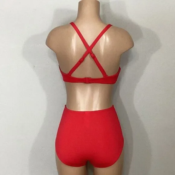 New. Seafolly red petal edge high rise bikini. USA SIZE 8DD/6-bottom